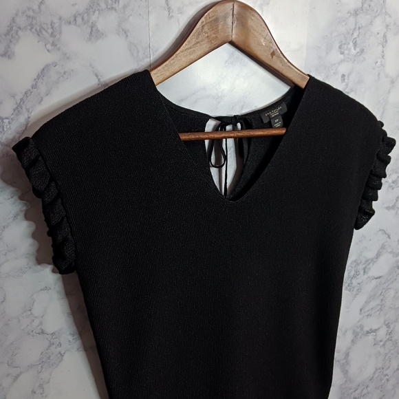 Ann Taylor Factory Blouse Top Women Size XSP Black Stretch Short Sleeve Casual - Picture 2 of 7